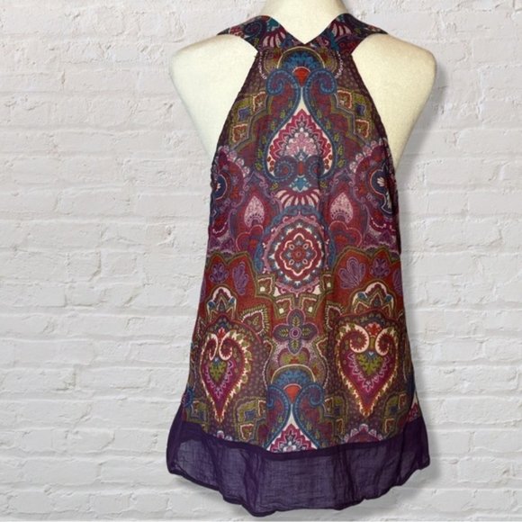 TRIXXI Purple Boho Paisley Floral Sleeveless Top with Wood beading Size Medium - Picture 2 of 5